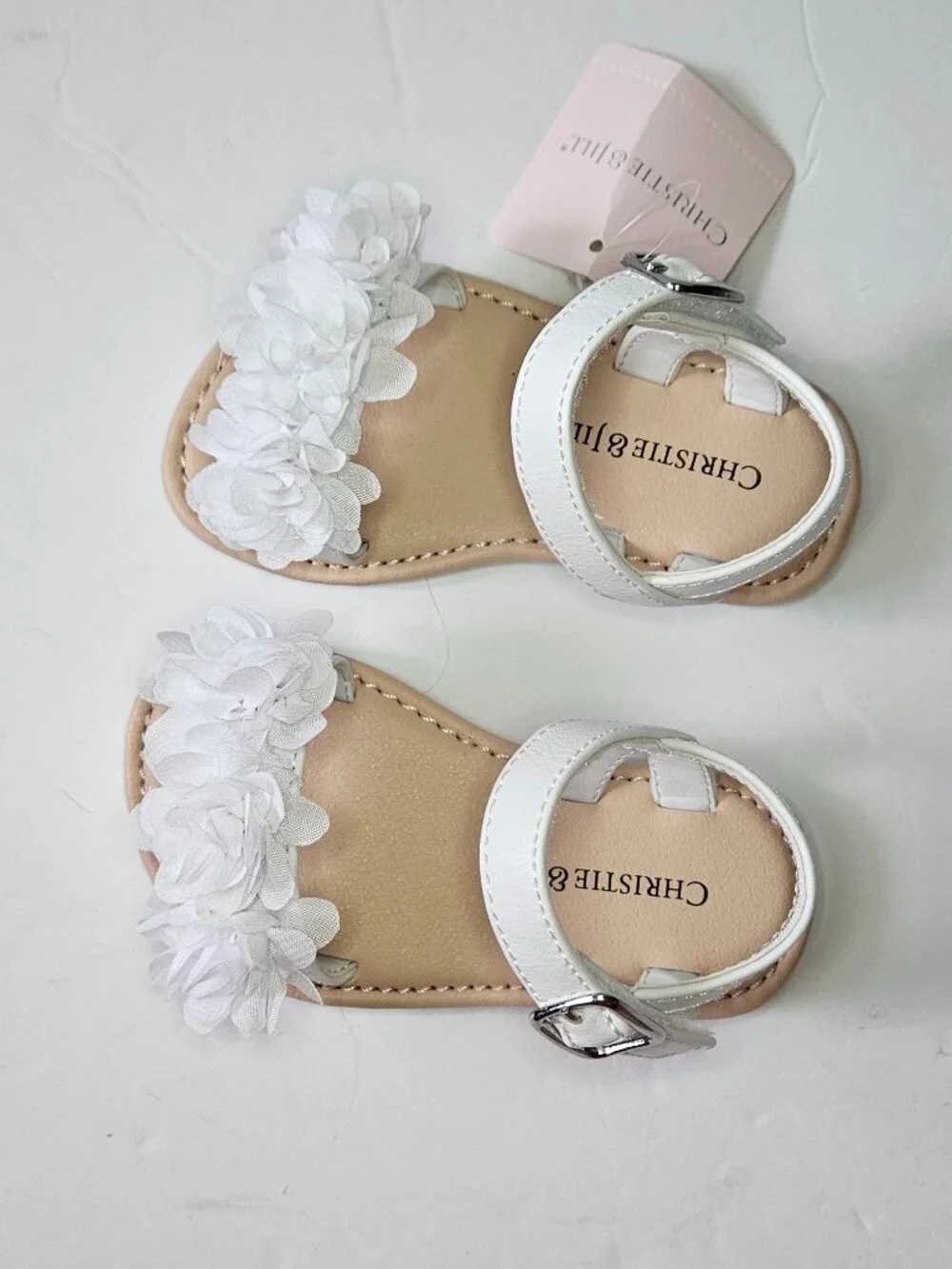 Christie & Jill White Floral Girls Ankle Strap Flat Sandals Toddler Size 5